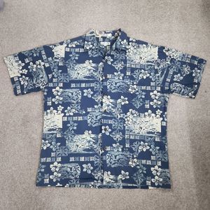 Pierre Cardin Floral Blue Vacation Button-Up Shirt